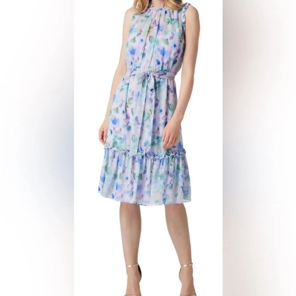 Adrianna Papell Watercolor Floral Midi Dress size 2 NWT